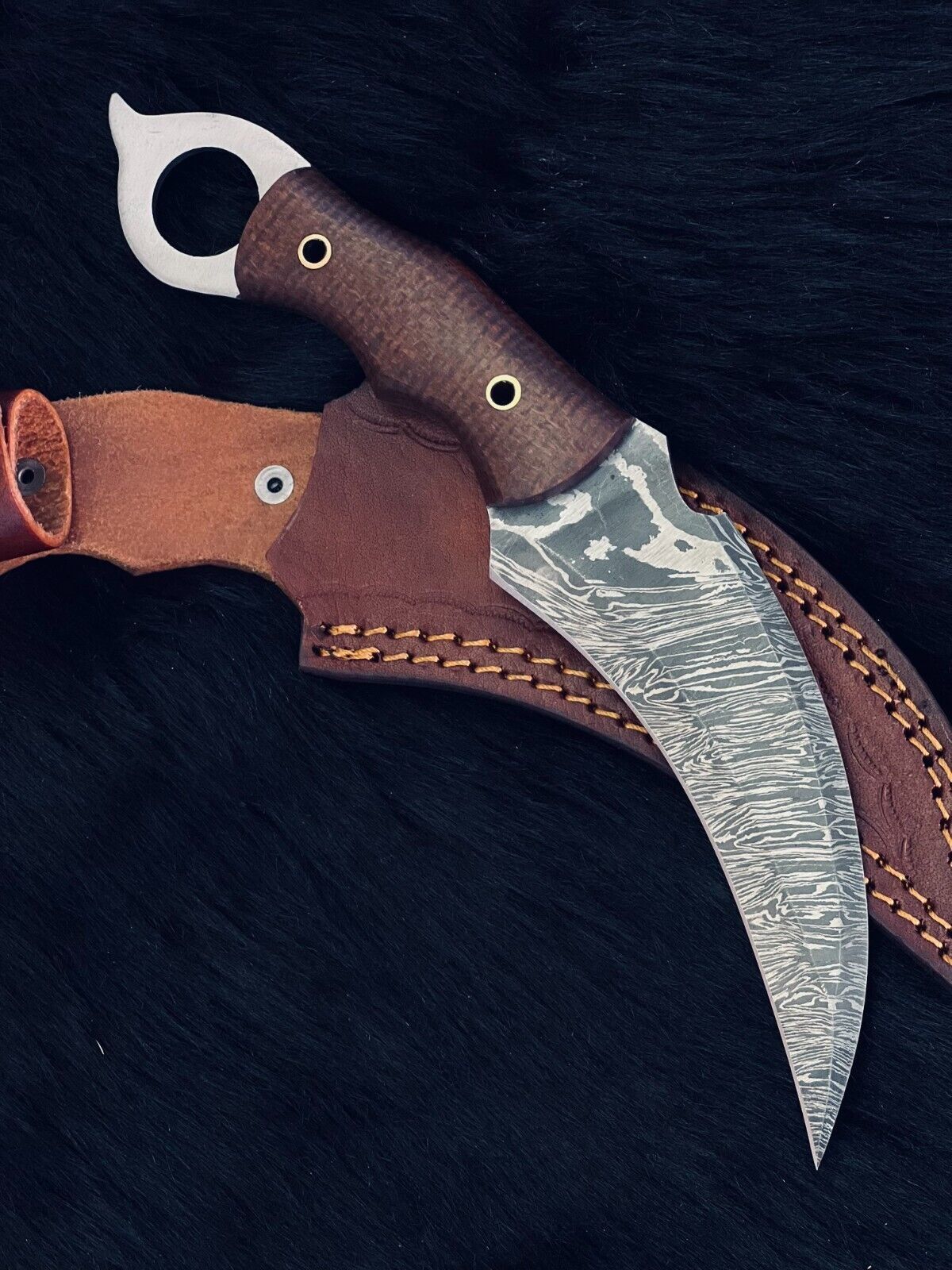Heritage Forge 10 Inch Twist Damascus Karambit Knife with Micarta Handle