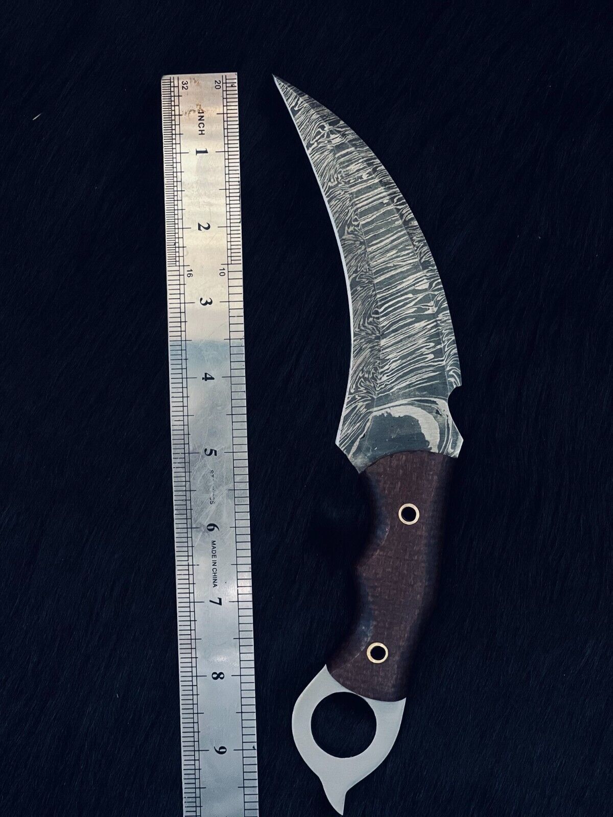 Heritage Forge 10 Inch Twist Damascus Karambit Knife with Micarta Handle