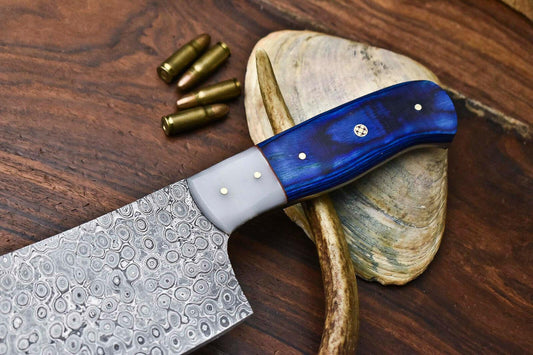 Custom Handmade Damascus Steel Chef Chopper Knife – Forged Kitchen Cleaver