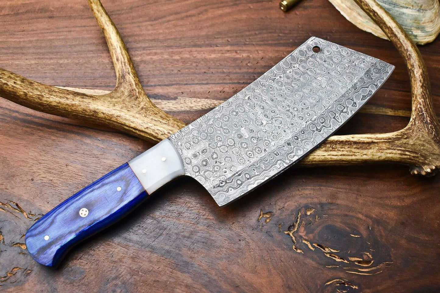 Custom Handmade Damascus Steel Chef Chopper Knife – Forged Kitchen Cleaver