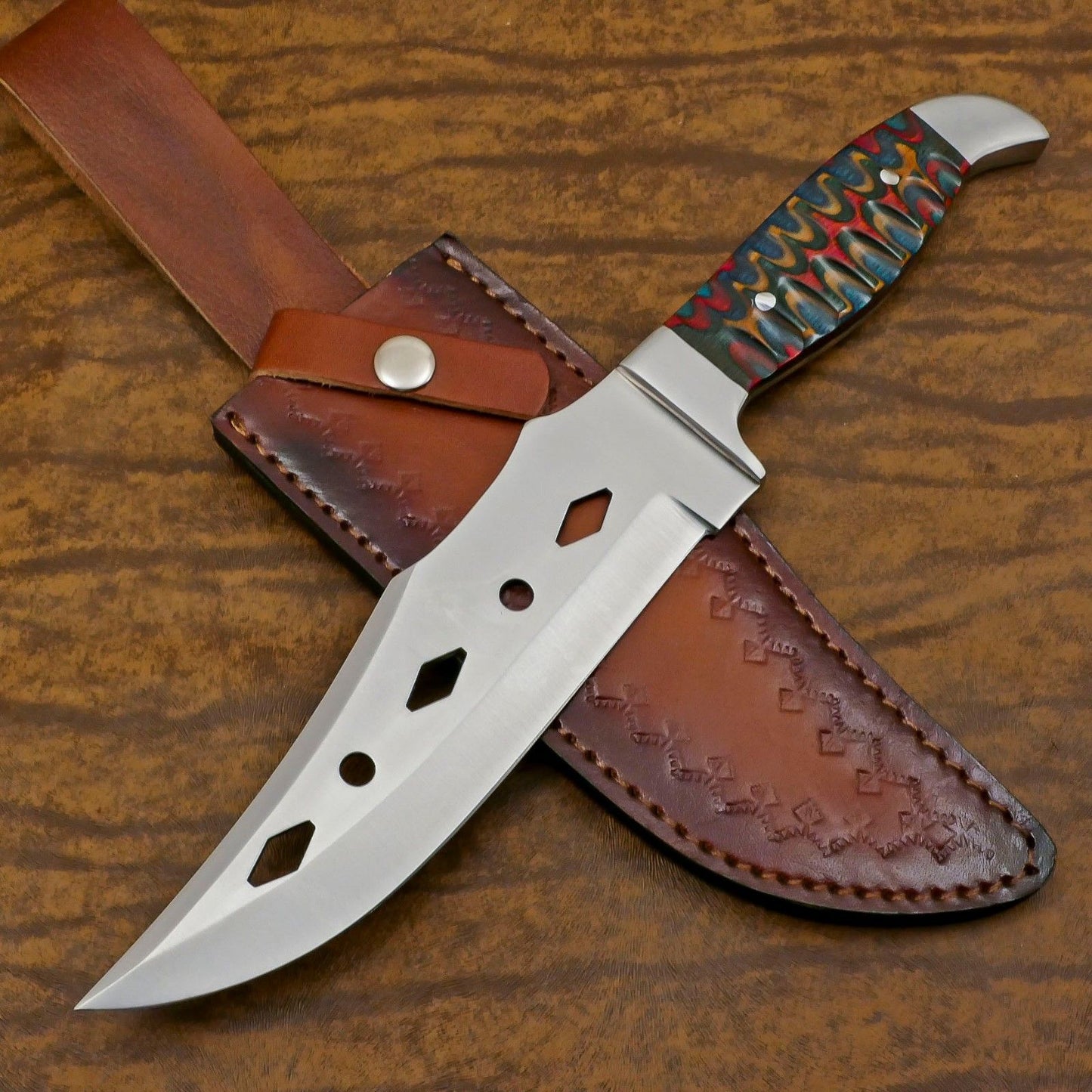 Handmade 12-Inch D2 Steel Full Tang Bowie Hunting Knife – Ergonomic Pakka Wood Handle
