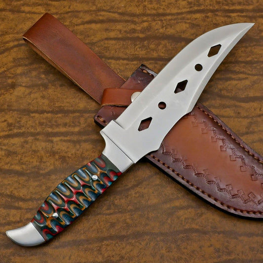 Handmade 12-Inch D2 Steel Full Tang Bowie Hunting Knife – Ergonomic Pakka Wood Handle