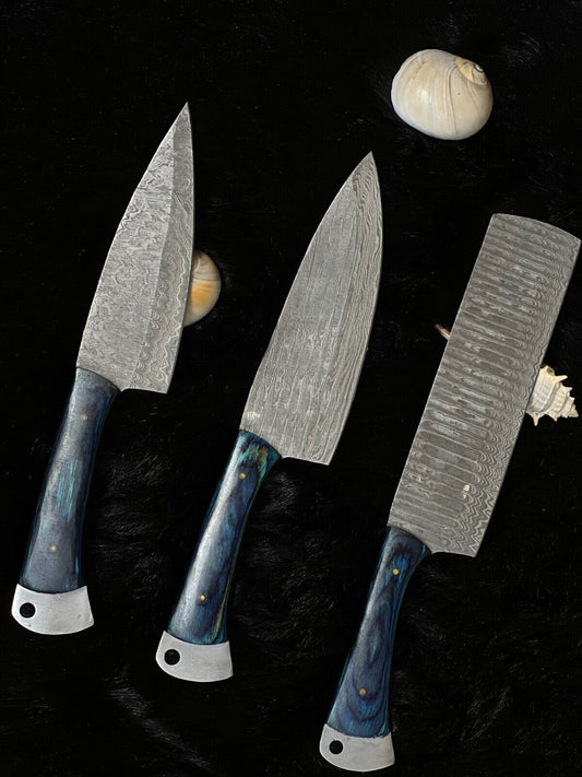 Handmade Damascus Steel Professional Chef Knife Set – Camel Bone & Wood Handle