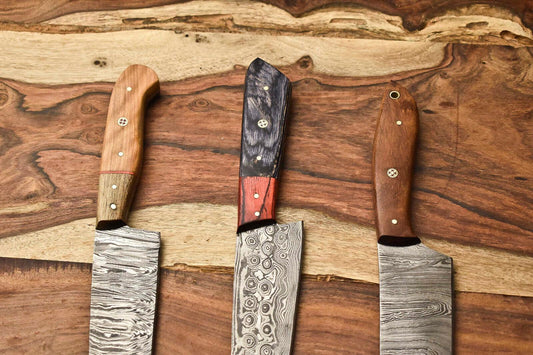 Lot of 3 Handmade Damascus Steel Blade Chef Knives | Full Tang