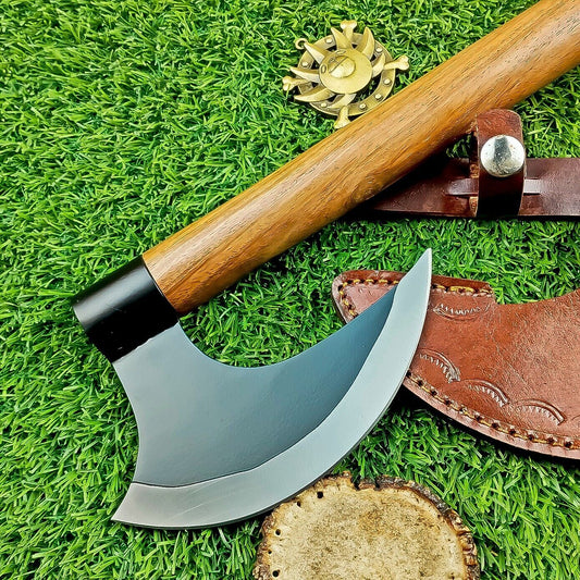 Custom Hand-Forged Carbon Steel Viking VALHALLA Axe – 17-Inch Tomahawk Throwing Axe with Leather Sheath
