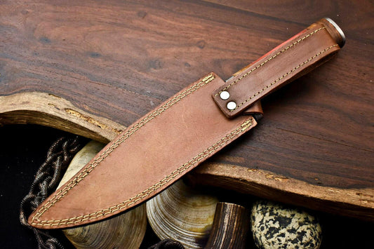 12.5" Handmade Damascus Bowie Knife – Camel Bone Handle & 384-Layer Blade