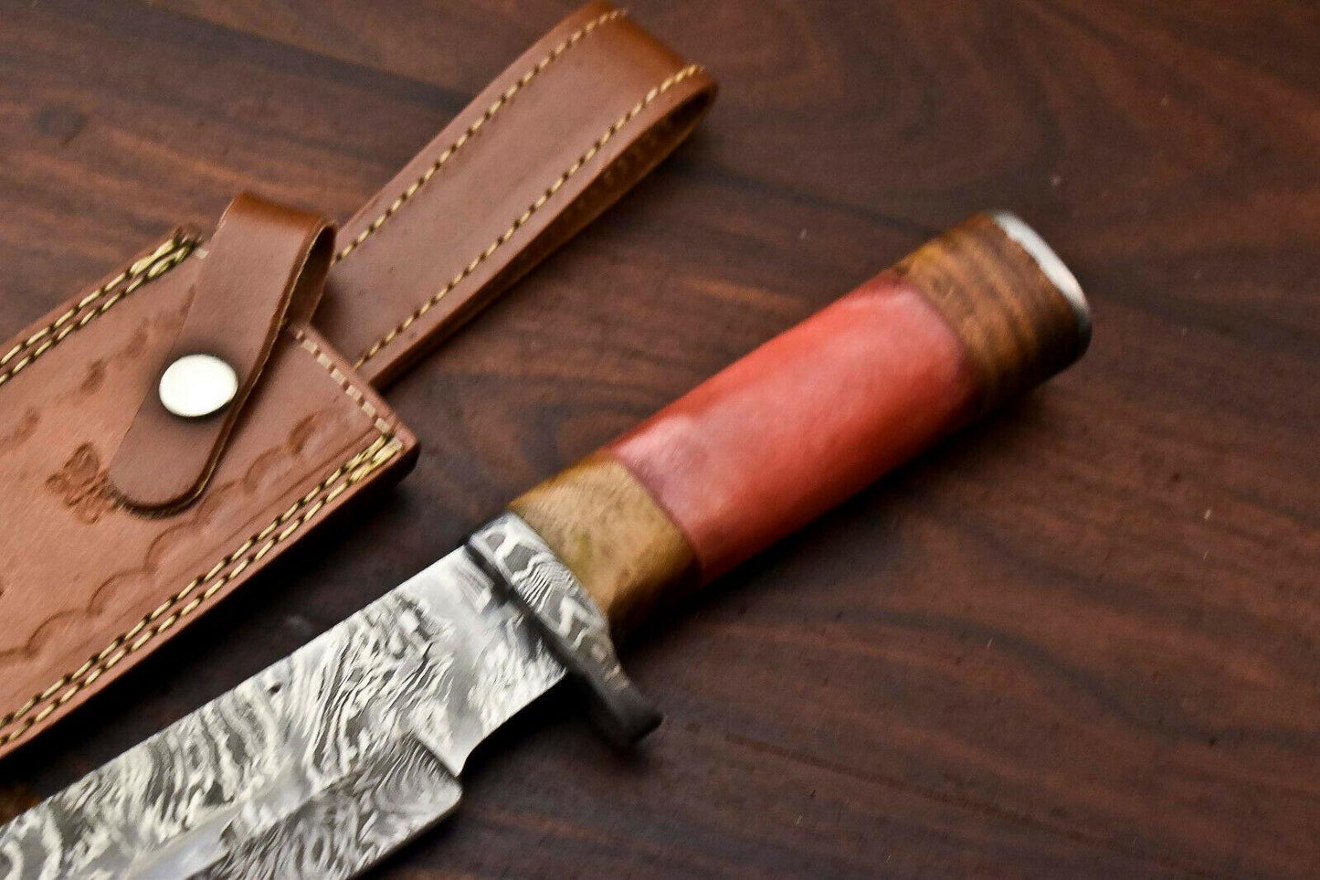 12.5" Handmade Damascus Bowie Knife – Camel Bone Handle & 384-Layer Blade