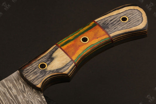 15.5 Inch Hand Forged Fire Damascus Steel Bowie Knife with Camel Bone and Wood Handle by Heritage Forge