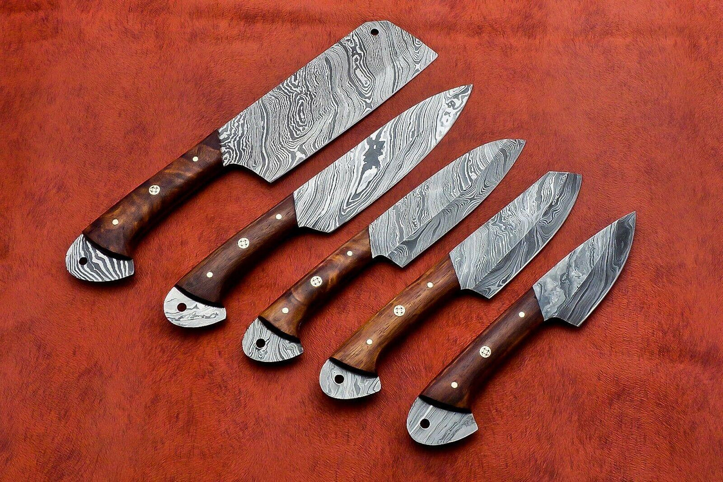 Handmade Damascus Steel 5 Pc's Knife Chef Set with Taali Wood Handle