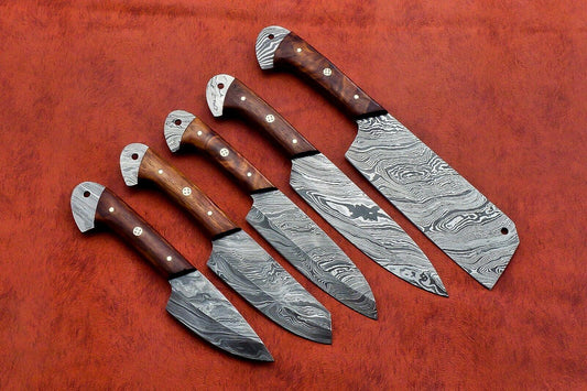 Handmade Damascus Steel 5 Pc's Knife Chef Set with Taali Wood Handle