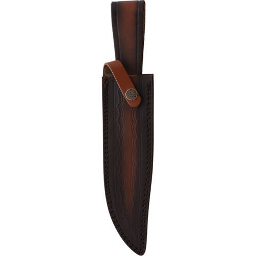 Heritage Forge Damascus Steel Bowie Knife Brown Wood Handle with Leather Sheath