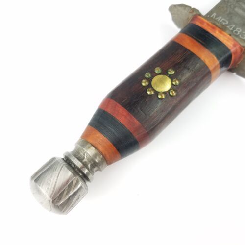 Heritage Forge Damascus Steel Bowie Knife Brown Wood Handle with Leather Sheath