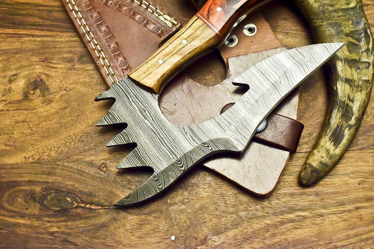 Custom Handmade Damascus Steel Hunting Cleaver Chopper Axe Knife With Wood Handle
