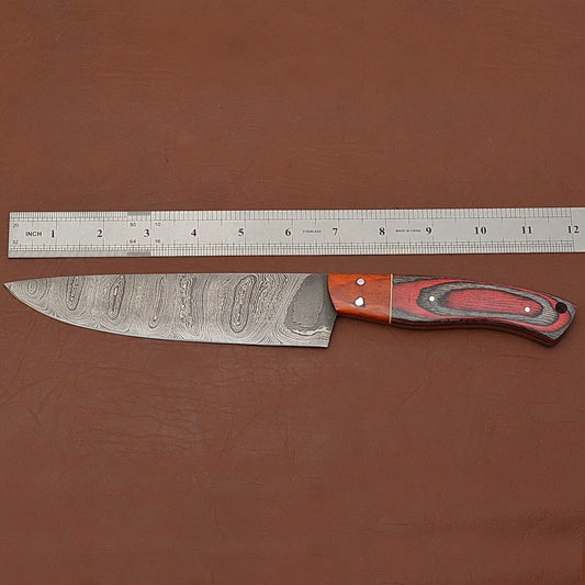 Damascus Steel Fillet Chef Knife with Ergonomic Pakka Wood Handle