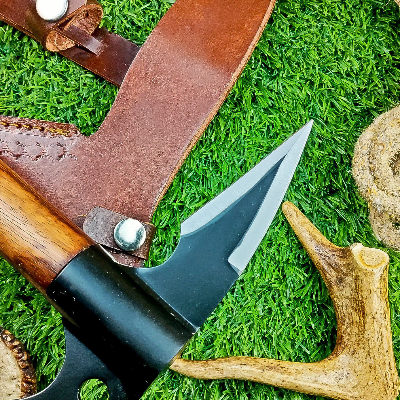 Custom Hand Forged Carbon Steel Viking Valhalla Double Head Tactical Axe with Leather Sheath