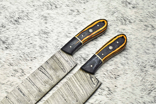 Lot of 2 Handmade Damascus Blade Full Tang Chef Set Knife – 100% Handmade