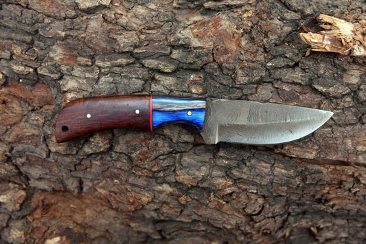 Handmade Custom Skinner Knife Wood Handle Damascus Steel Hunting Camping Knife with Sheath