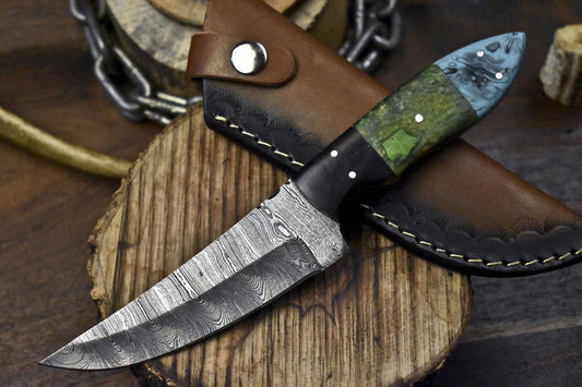 Hot Selling Damascus Skinner Knife Twist Pattern Corian Handle with Micarta Bolster – Custom Handmade Hunting Knife