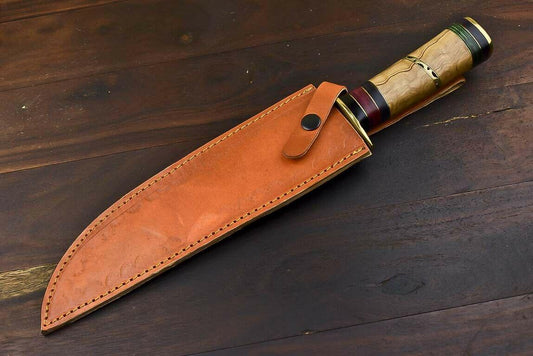 Handmade Damascus Bowie Knife | 13.5" Hunting Blade with Olive Wood Handle