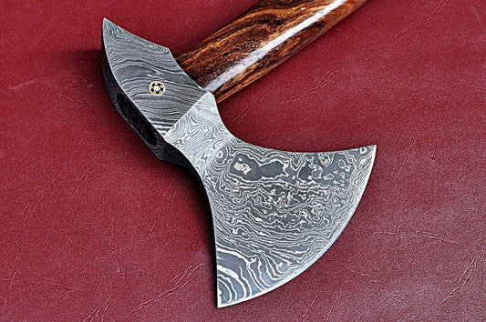 Handmade Damascus Axe with Walnut Wood Handle and Twist Pattern Blade