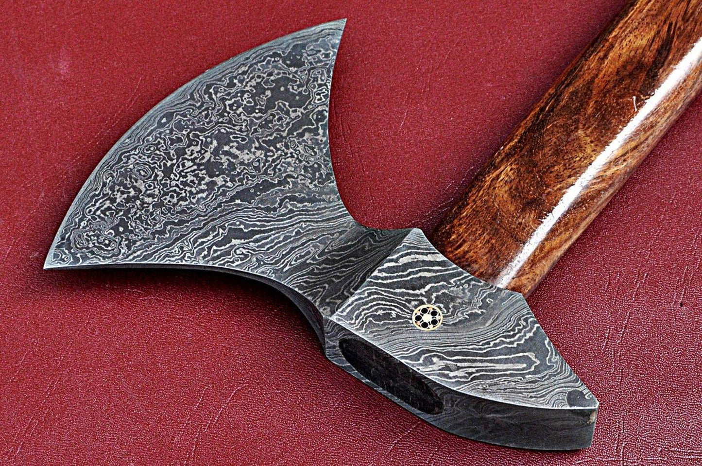 Handmade Damascus Axe with Walnut Wood Handle and Twist Pattern Blade