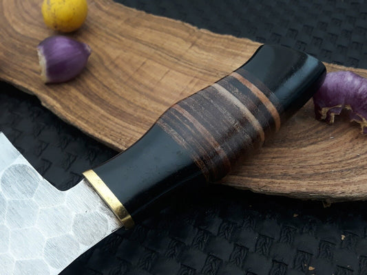 9" Handmade Damascus Cleaver Knife | Serbian Chef Knife | Hand Forged Butcher Knife with Walnut Handle & Leather Sheath