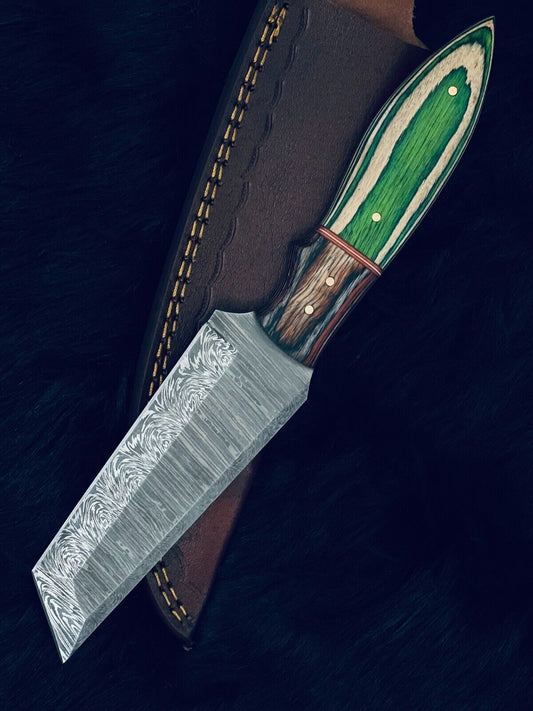 10" Camel Bone & Wood Handle Damascus Tanto Knife – Handmade Hunting Blade