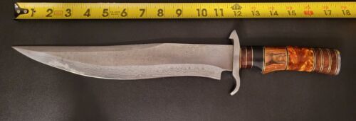 Heritage Forge 17.5 Inch Handmade Damascus Steel Combat Bowie Knife with Walnut Wood Handle