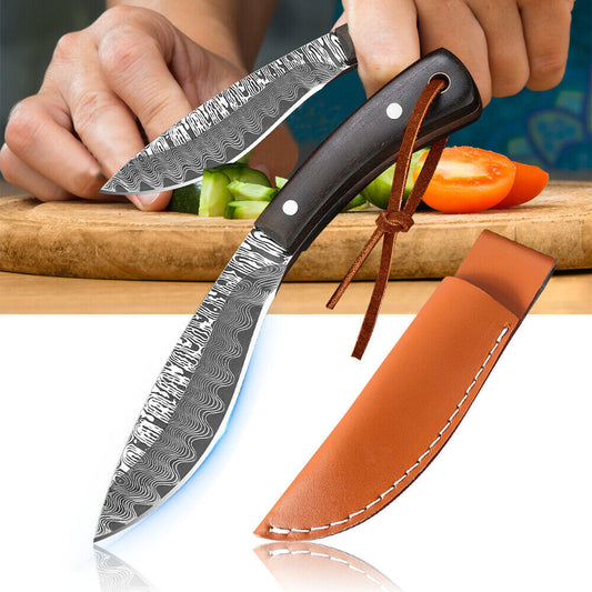 Kitchen Knife – Mongolian Custom Handmade Damascus Pattern Cleaver Hunting & Chef Knife with Wood Handle