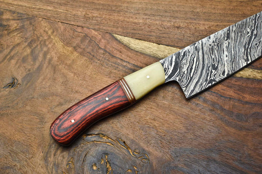 Forged Damascus Steel Chef Knife – Handmade Full Tang Blade
