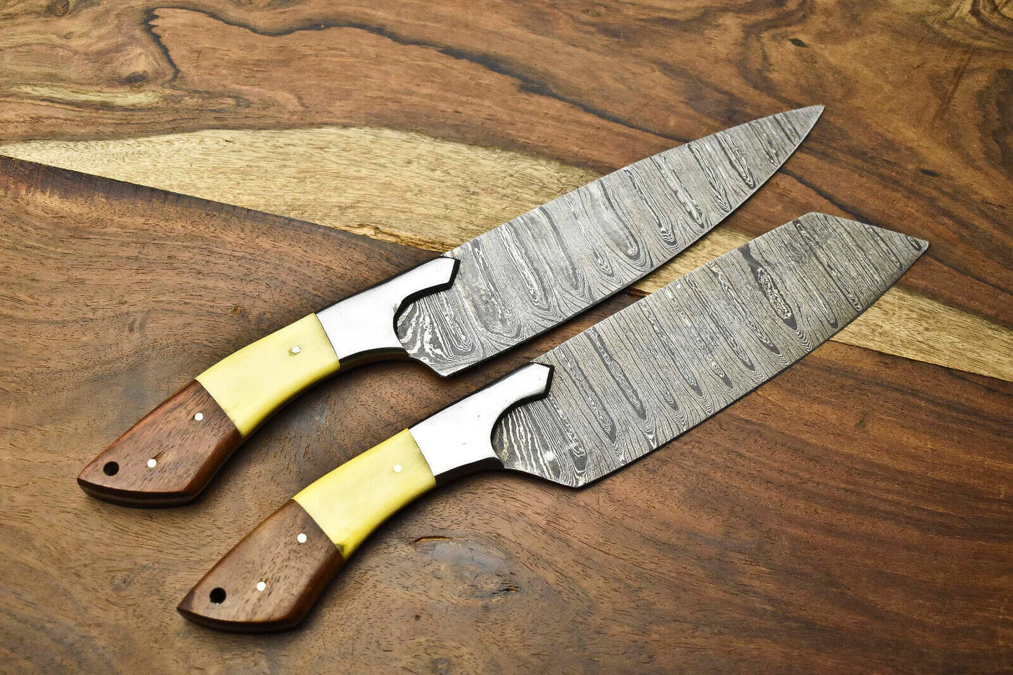 Lot of 2 Premium Handmade Damascus Steel Chef Knives – Full Tang, Hand-Forged Blades