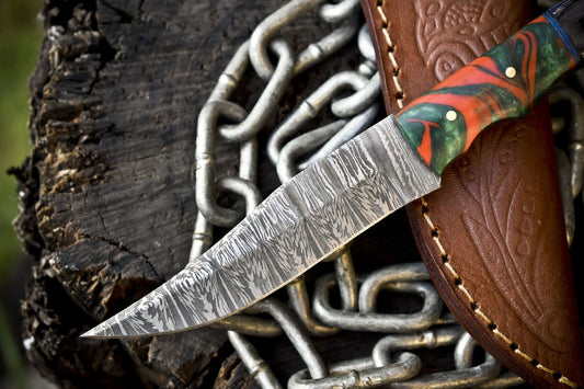 Rare Twist Damascus Skinner Knife Handmade Mixed Material Survival Blade 8"