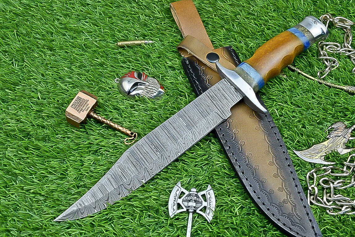 Heritage Forge 14 Inch Handcrafted Resin Handle Damascus Steel Survival Bowie Knife