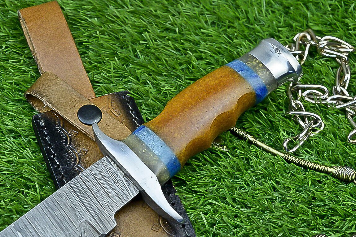 Heritage Forge 14 Inch Handcrafted Resin Handle Damascus Steel Survival Bowie Knife