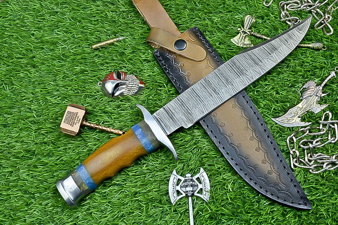 Heritage Forge 14 Inch Handcrafted Resin Handle Damascus Steel Survival Bowie Knife