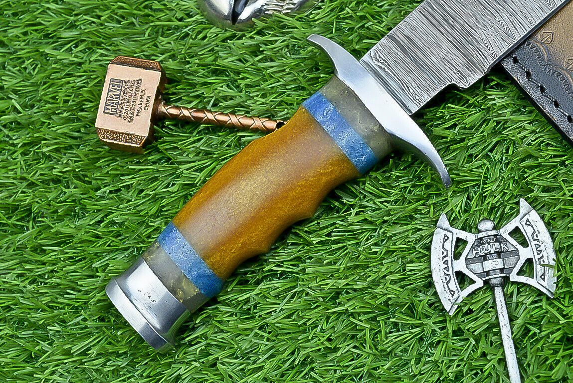 Heritage Forge 14 Inch Handcrafted Resin Handle Damascus Steel Survival Bowie Knife