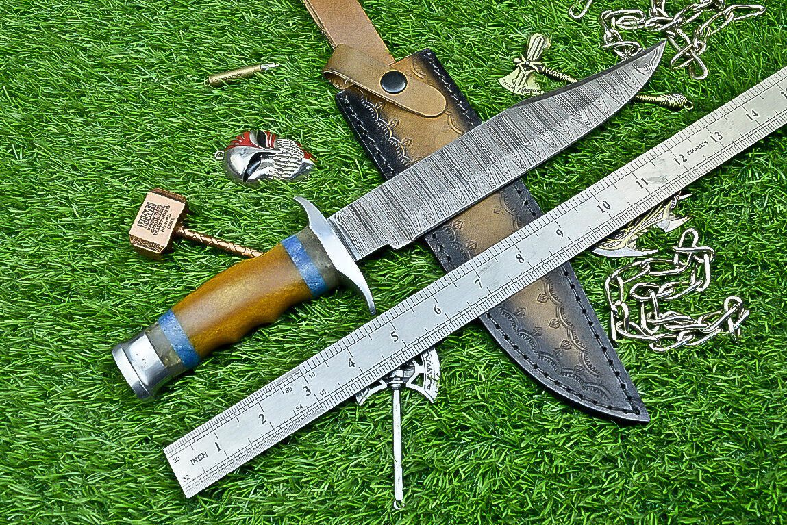 Heritage Forge 14 Inch Handcrafted Resin Handle Damascus Steel Survival Bowie Knife