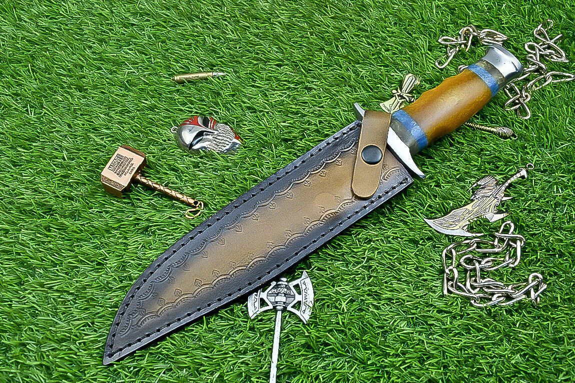 Heritage Forge 14 Inch Handcrafted Resin Handle Damascus Steel Survival Bowie Knife
