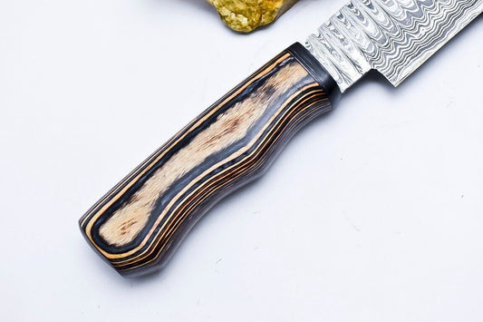 Custom Handmade Damascus Hunting/Chef Knife – 9.2" Knife with Hard Pakka Wood Handle & Leather Sheath