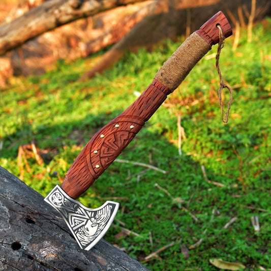 Custom Forged Viking Axe – Bearded Ragnar Nordic Hatchet with Sheath