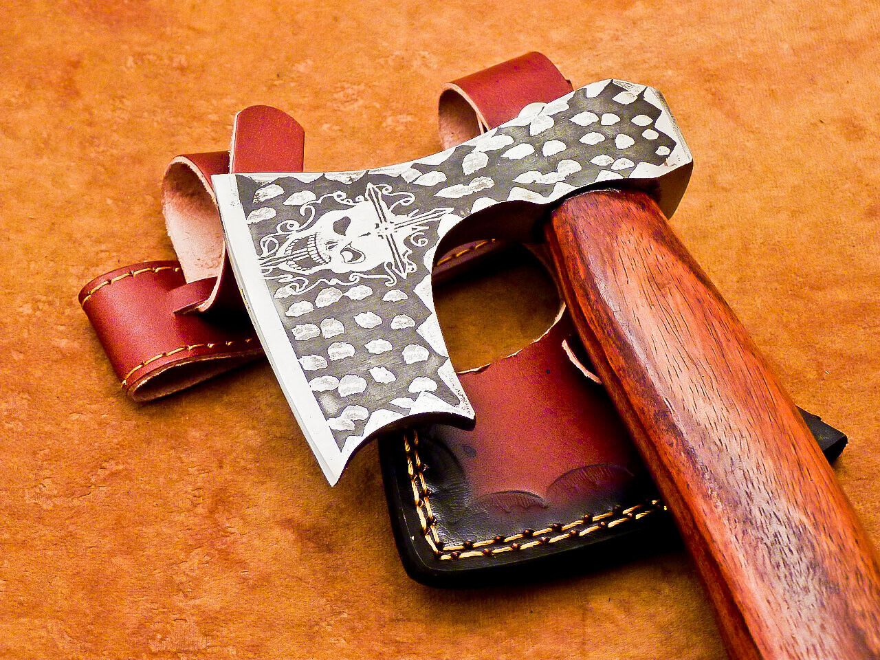 Engraved Bearded Viking Hatchet 13 Inch Carbon Steel Axe with Wooden Handle