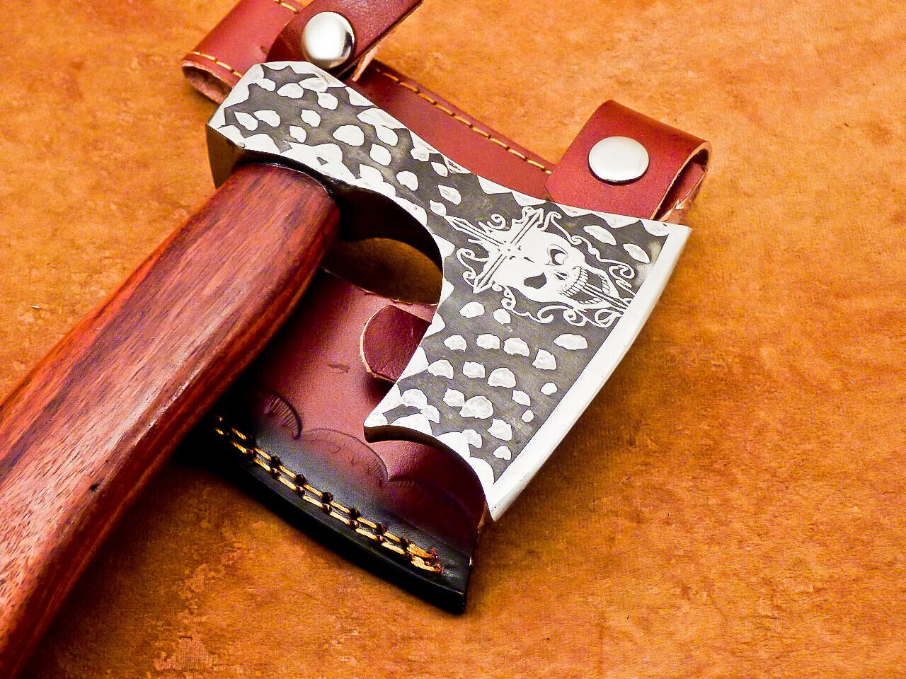 Engraved Bearded Viking Hatchet 13 Inch Carbon Steel Axe with Wooden Handle