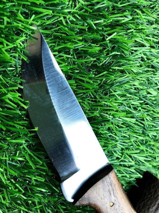 8" Forged Stainless Steel Skinner Knife – Hardwood Grip with Handmade Leather Sheath