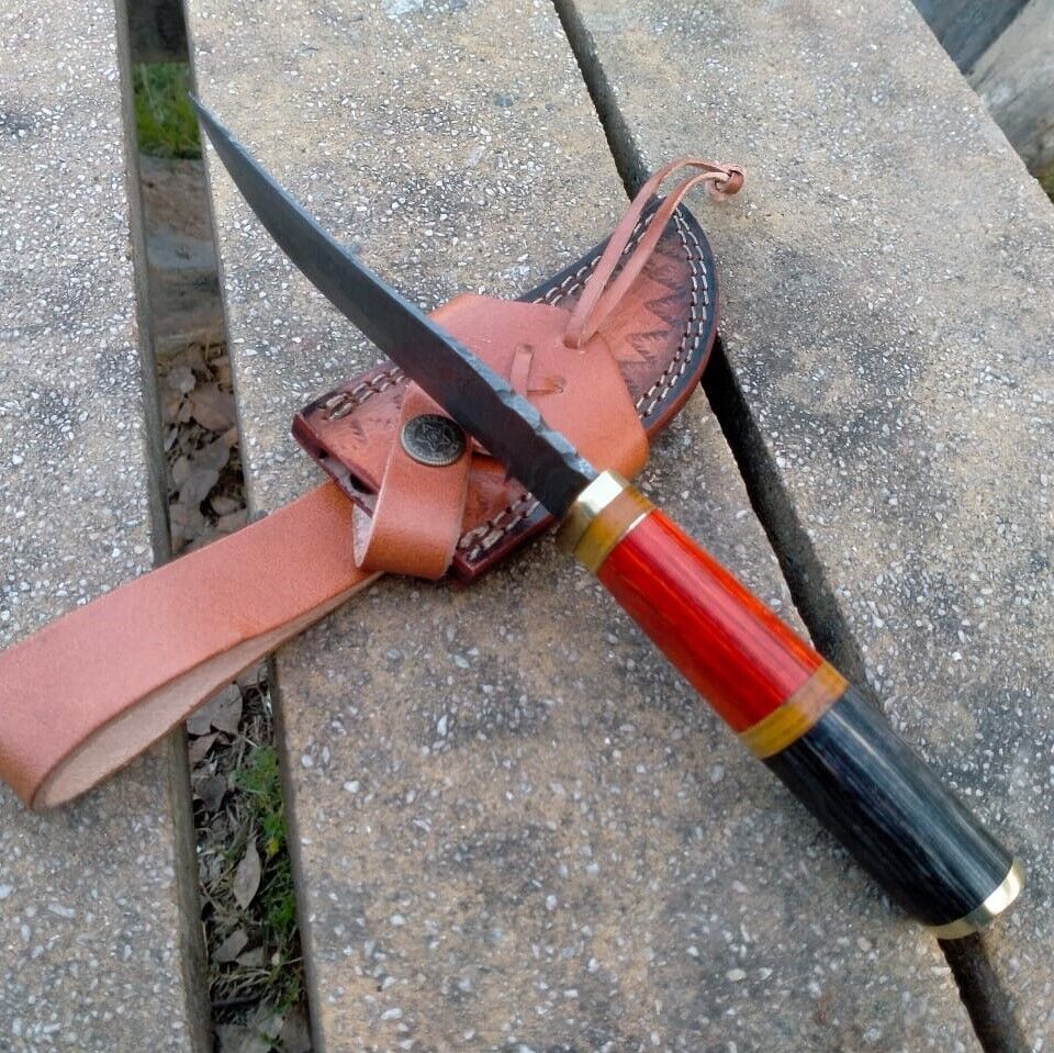 10" Damascus Steel Bowie Knife with Pakka Wood Handle – Handmade Full Tang Hunting Blade