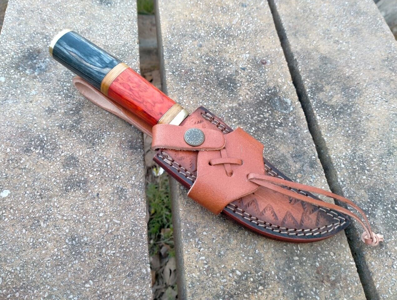 10" Damascus Steel Bowie Knife with Pakka Wood Handle – Handmade Full Tang Hunting Blade