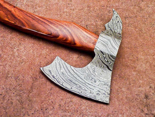 Handmade Damascus Steel Axe with Natural Wood Handle | Custom Forged 20 Inch Damascus Axe