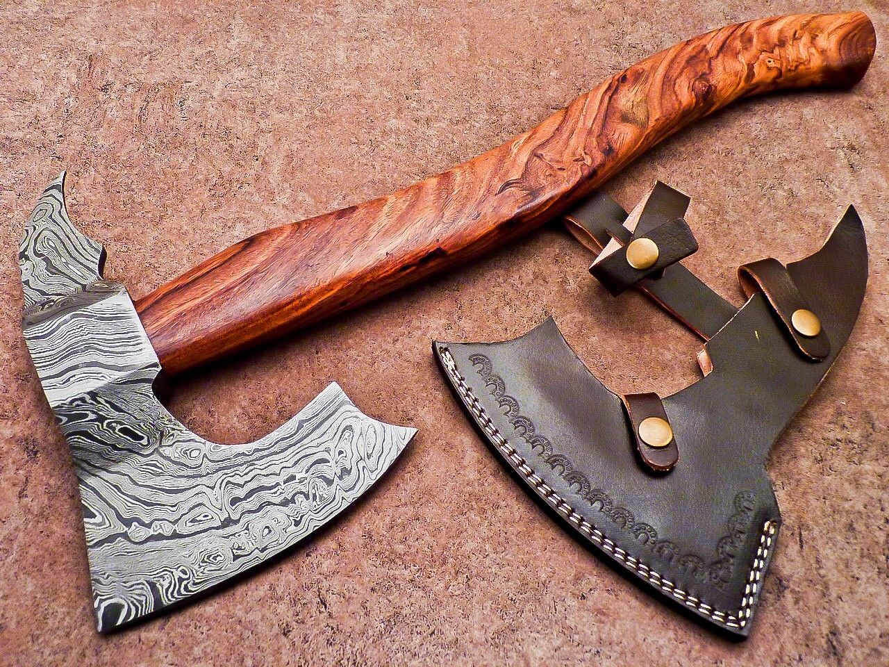 Handmade Damascus Steel Axe with Natural Wood Handle | Custom Forged 20 Inch Damascus Axe