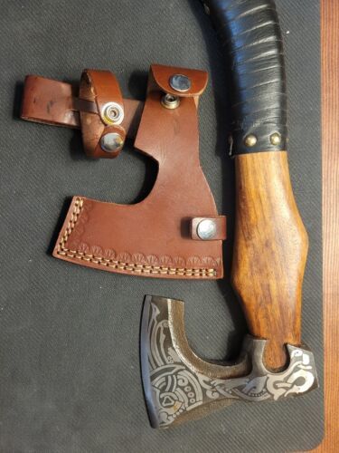 Viking Handmade High Carbon Steel Tomahawk Hatchet Axe with Leather Sheath