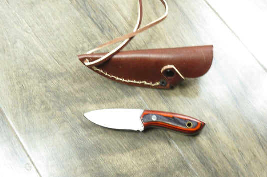 5" Small Custom Hunter Skinner Knife Carbon Steel Wood Handle with Leather Sheath