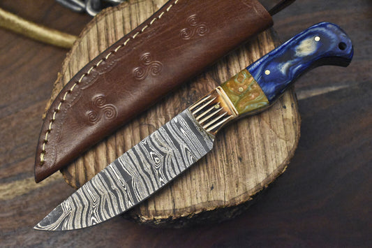 Hand Forged Twist Damascus Skinner Knife with Mixed Material Handle for Survival and Hunting